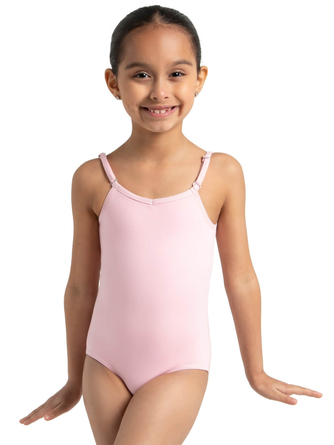Camisole Leotard with Adjustable Straps for Girls: Soft, stretchy leotard featuring adjustable straps - light pink